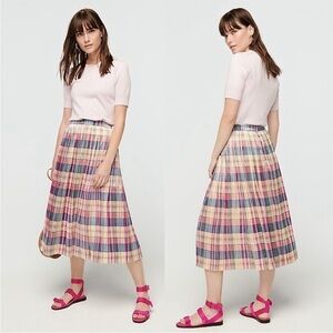 J. Crew Pleated Midi Skirt In Shimmering Plaid